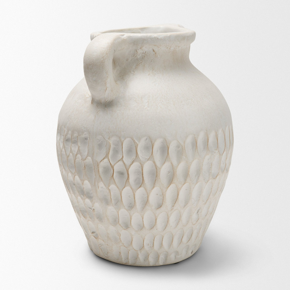 Basma White Scale Textured Ceramic Vase w/ Handles by Mercana at Eve Furniture