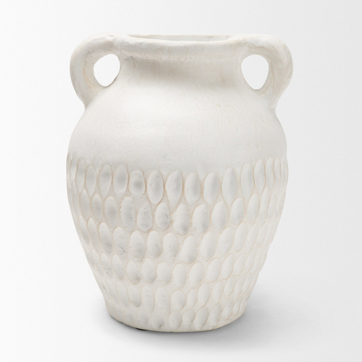 Basma White Scale Textured Ceramic Vase w/ Handles by Mercana at Eve Furniture
