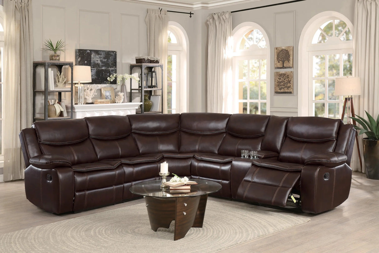 Bastrop Dark Brown 3-Piece Reclining Sectional by Homelegance at Eve Furniture