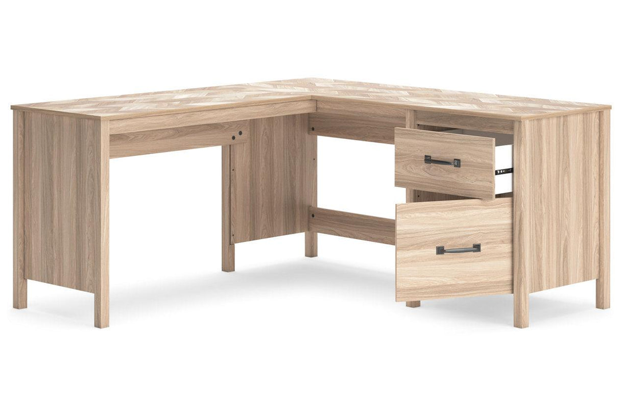 Battelle Tan 60" Home Office Desk with Return by Ashley at Eve Furniture