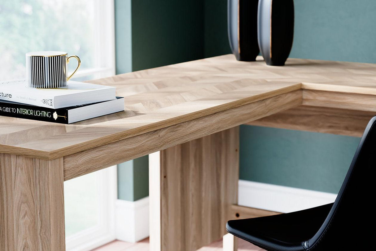 Battelle Tan 60" Home Office Desk with Return by Ashley at Eve Furniture