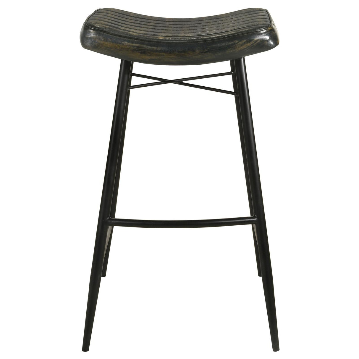 Bayu Leather Espresso and Black Upholstered Saddle Seat Backless Bar Stool Antique (Set of 2) by Coaster at Eve Furniture