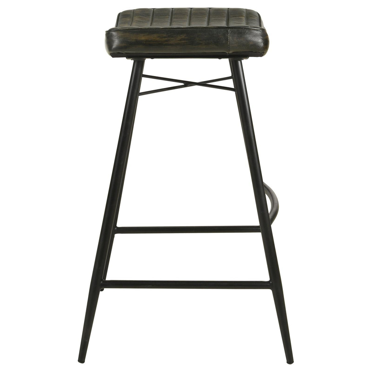 Bayu Leather Espresso and Black Upholstered Saddle Seat Backless Bar Stool Antique (Set of 2) by Coaster at Eve Furniture