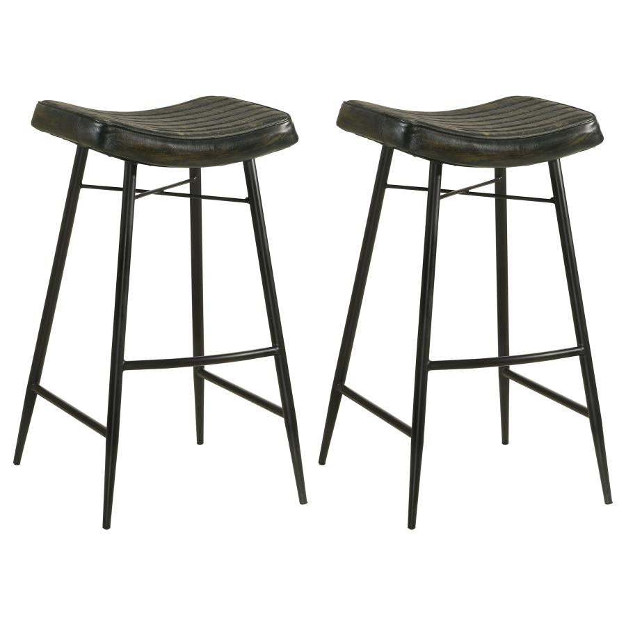 Bayu Leather Espresso and Black Upholstered Saddle Seat Backless Bar Stool Antique (Set of 2) by Coaster at Eve Furniture