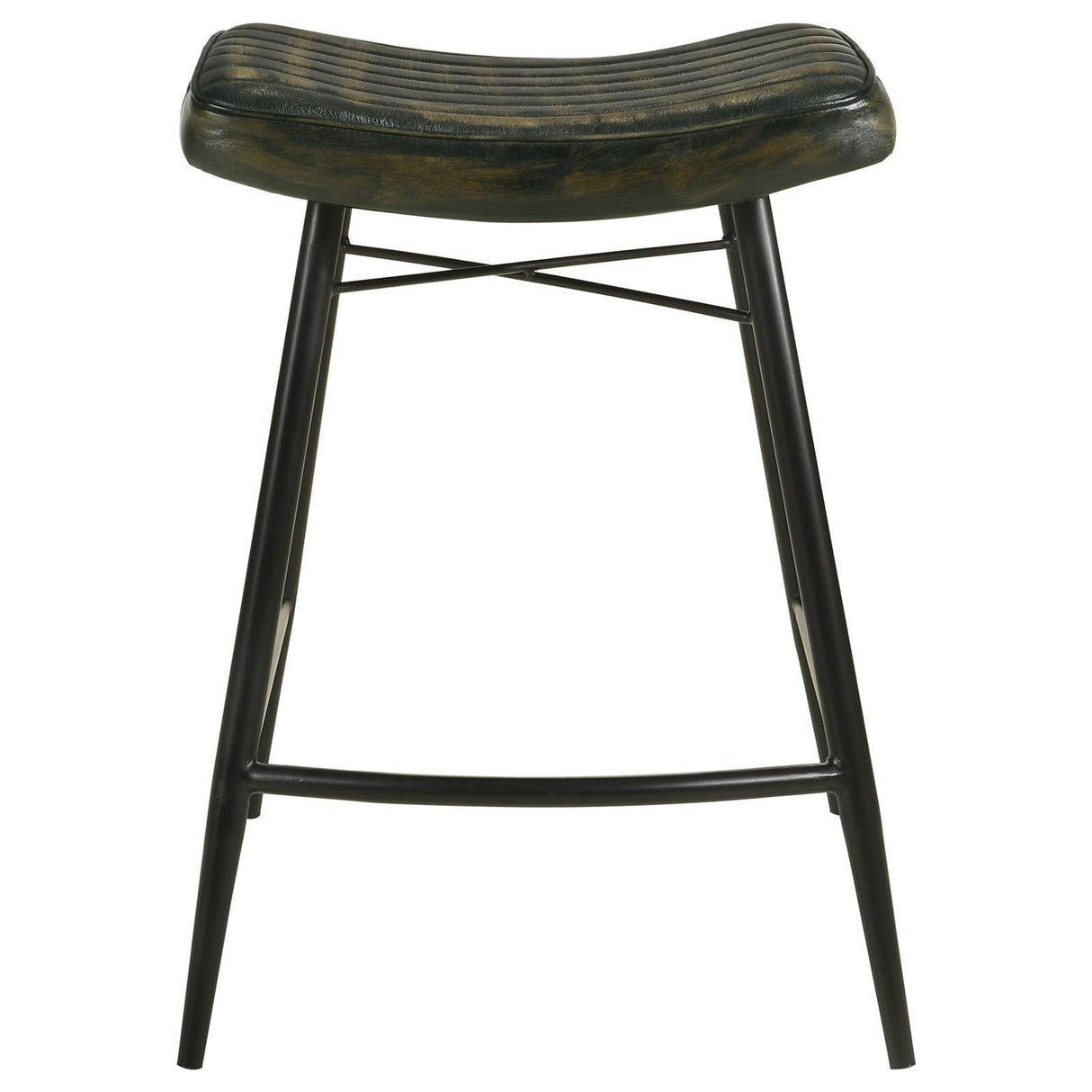 Bayu Leather Espresso and Black Upholstered Saddle Seat Backless Counter Height Stool Antique (Set of 2) by Coaster at Eve Furniture