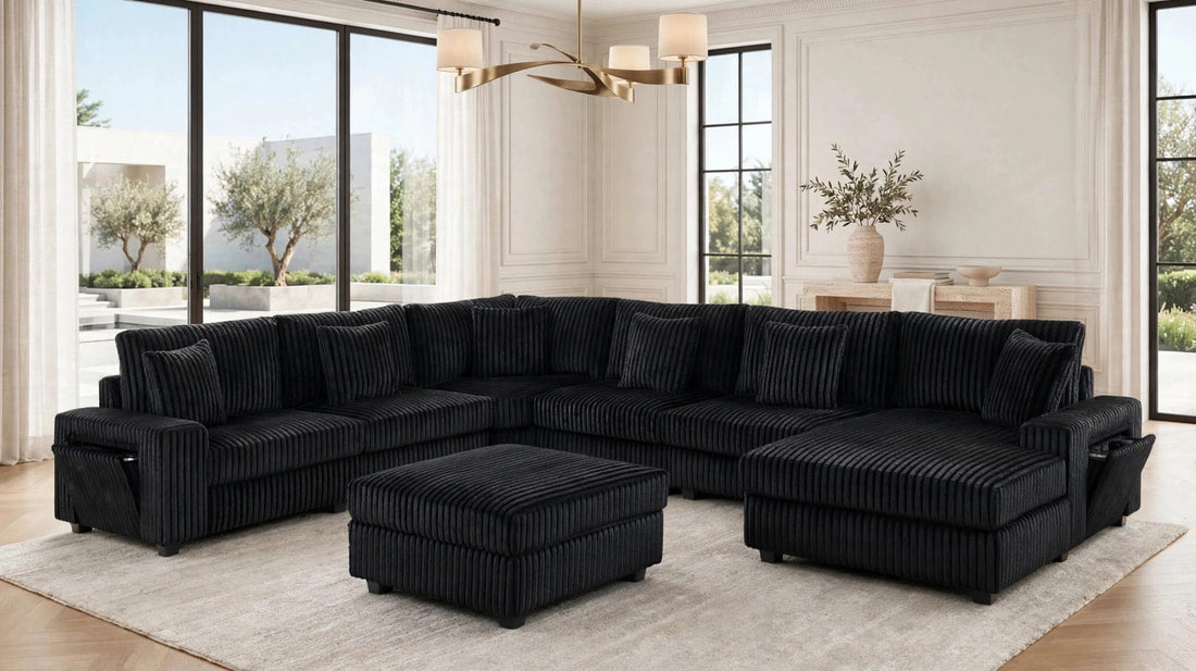 Bazooka Black 7-Piece Sectional with Ottoman by Happy Homes at Eve Furniture
