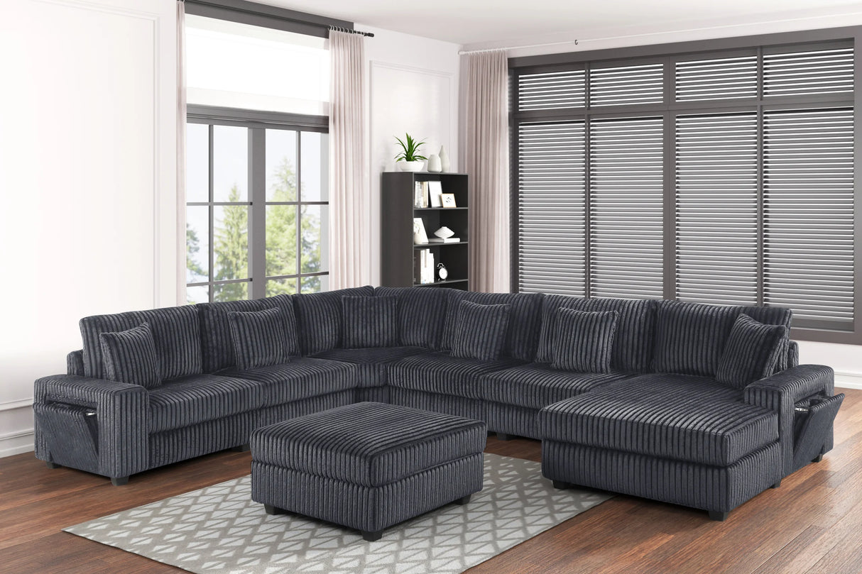 Bazooka Charcoal 7-Piece Sectional with Ottoman by Happy Homes at Eve Furniture