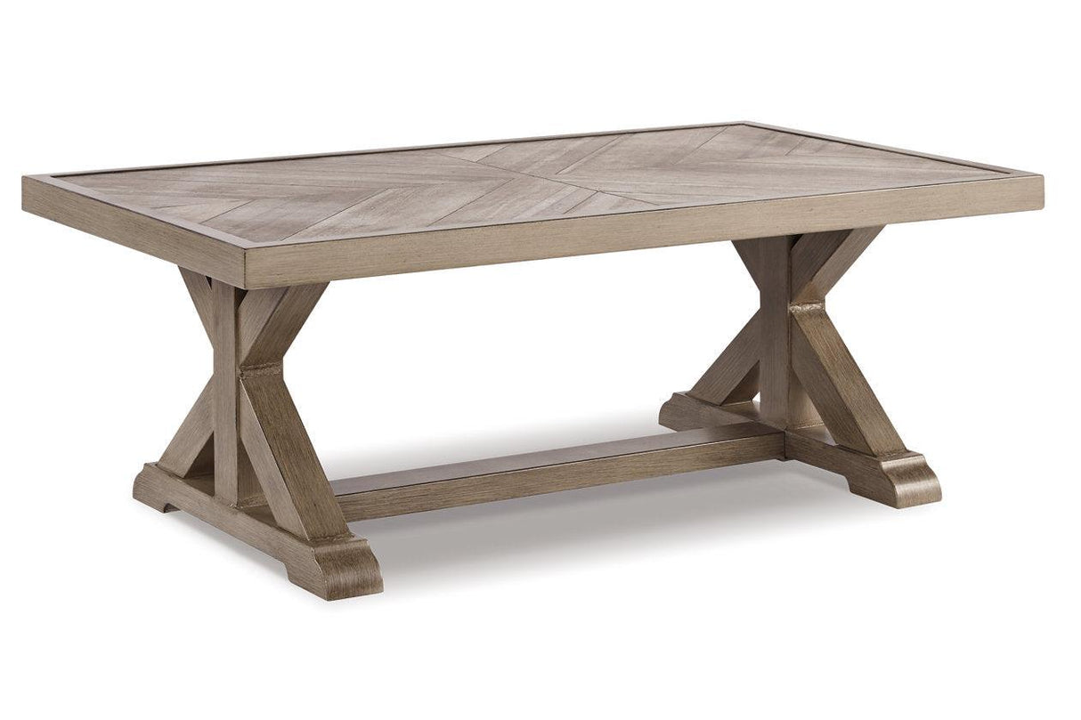 Beachcroft Beige 3-Piece Outdoor Sectional with Coffee Table and 2 End Tables by Ashley at Eve Furniture