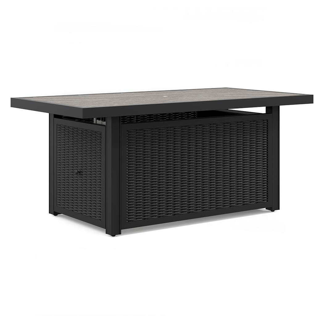 Beachcroft Black/Light Gray 3-Piece Outdoor Sectional with Fire Pit Table by Ashley at Eve Furniture