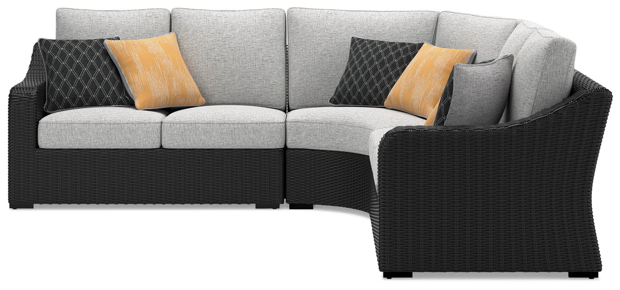 Beachcroft Black/Light Gray 3-Piece Outdoor Sectional with Fire Pit Table by Ashley at Eve Furniture