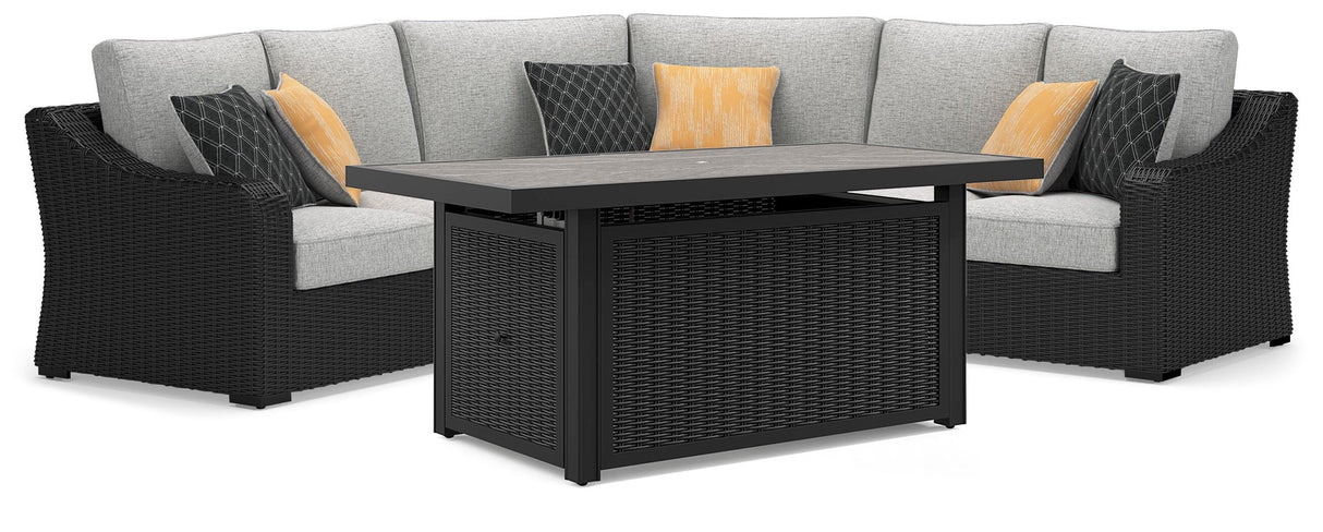 Beachcroft Black/Light Gray 3-Piece Outdoor Sectional with Fire Pit Table by Ashley at Eve Furniture