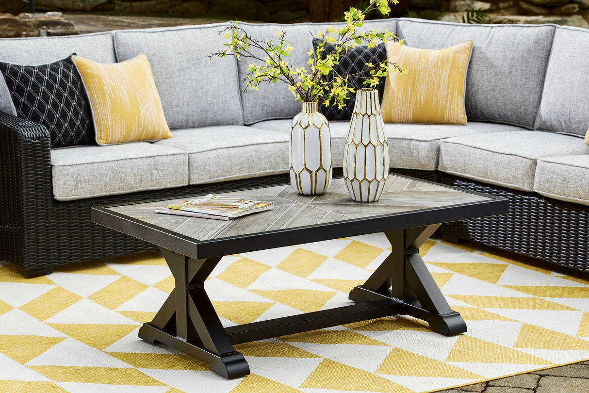 Beachcroft Black/Light Gray Outdoor Coffee Table by Ashley at Eve Furniture