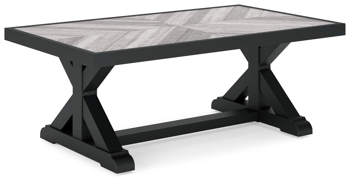 Beachcroft Black/Light Gray Outdoor Coffee Table by Ashley at Eve Furniture
