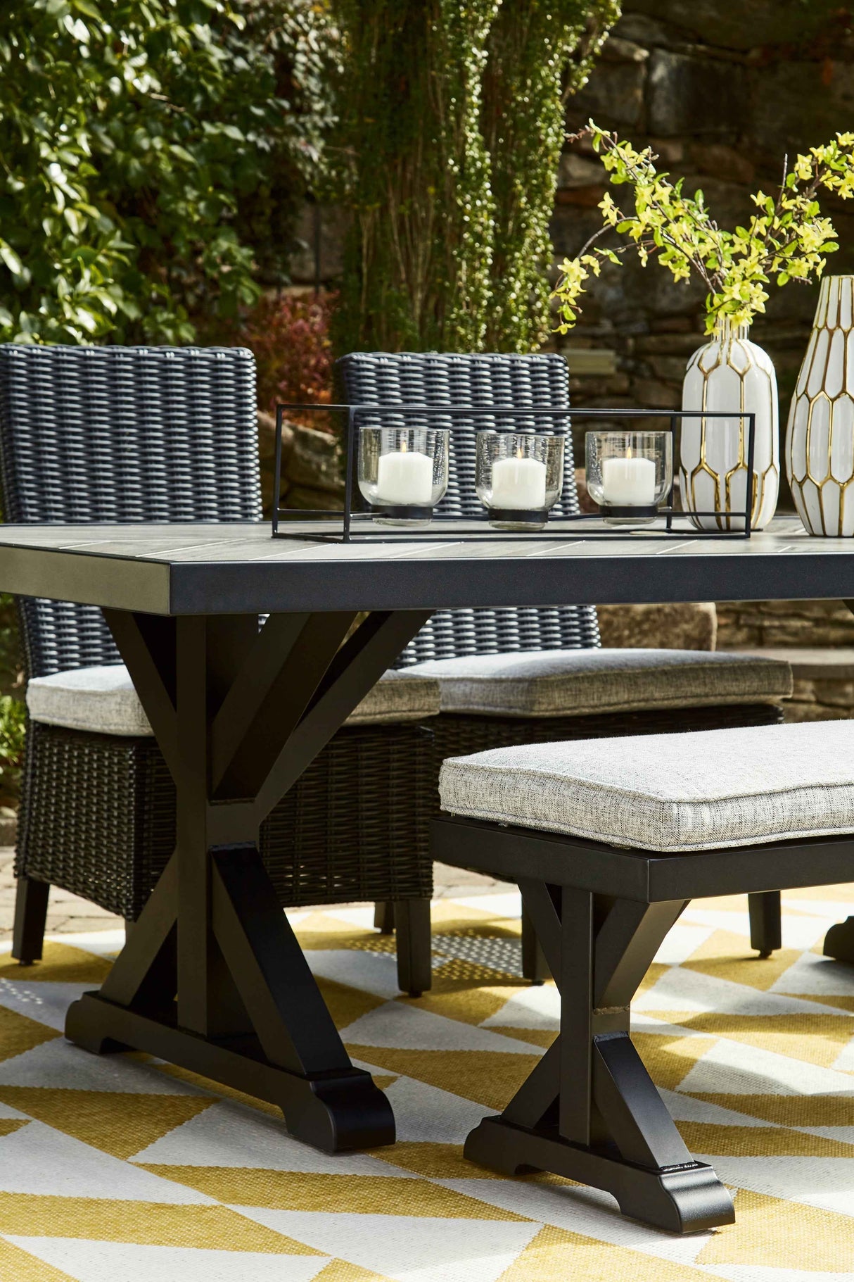 Beachcroft Black/Light Gray Outdoor Dining Table by Ashley at Eve Furniture