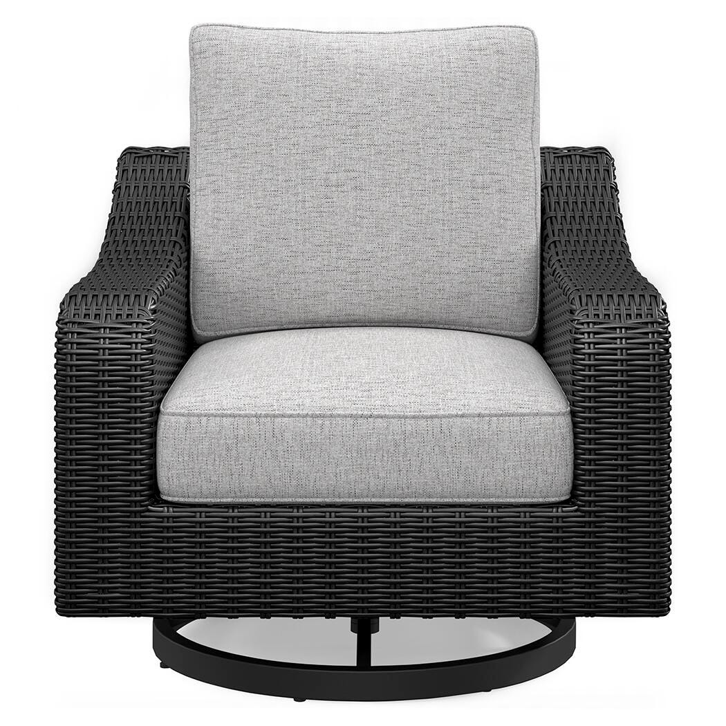 Beachcroft Black/Light Gray Outdoor Fire Pit Table and 4 Chairs by Ashley at Eve Furniture