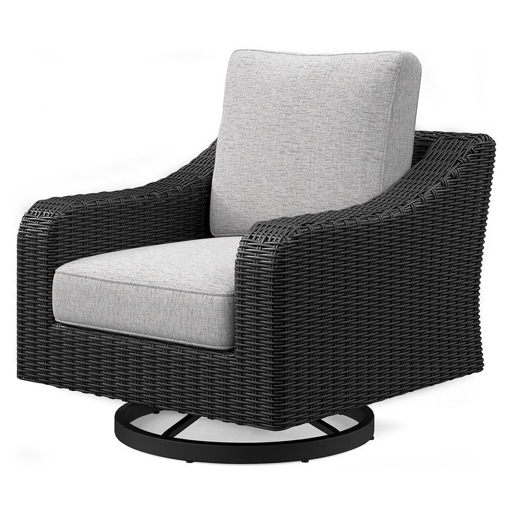 Beachcroft Black/Light Gray Outdoor Fire Pit Table and 4 Chairs by Ashley at Eve Furniture