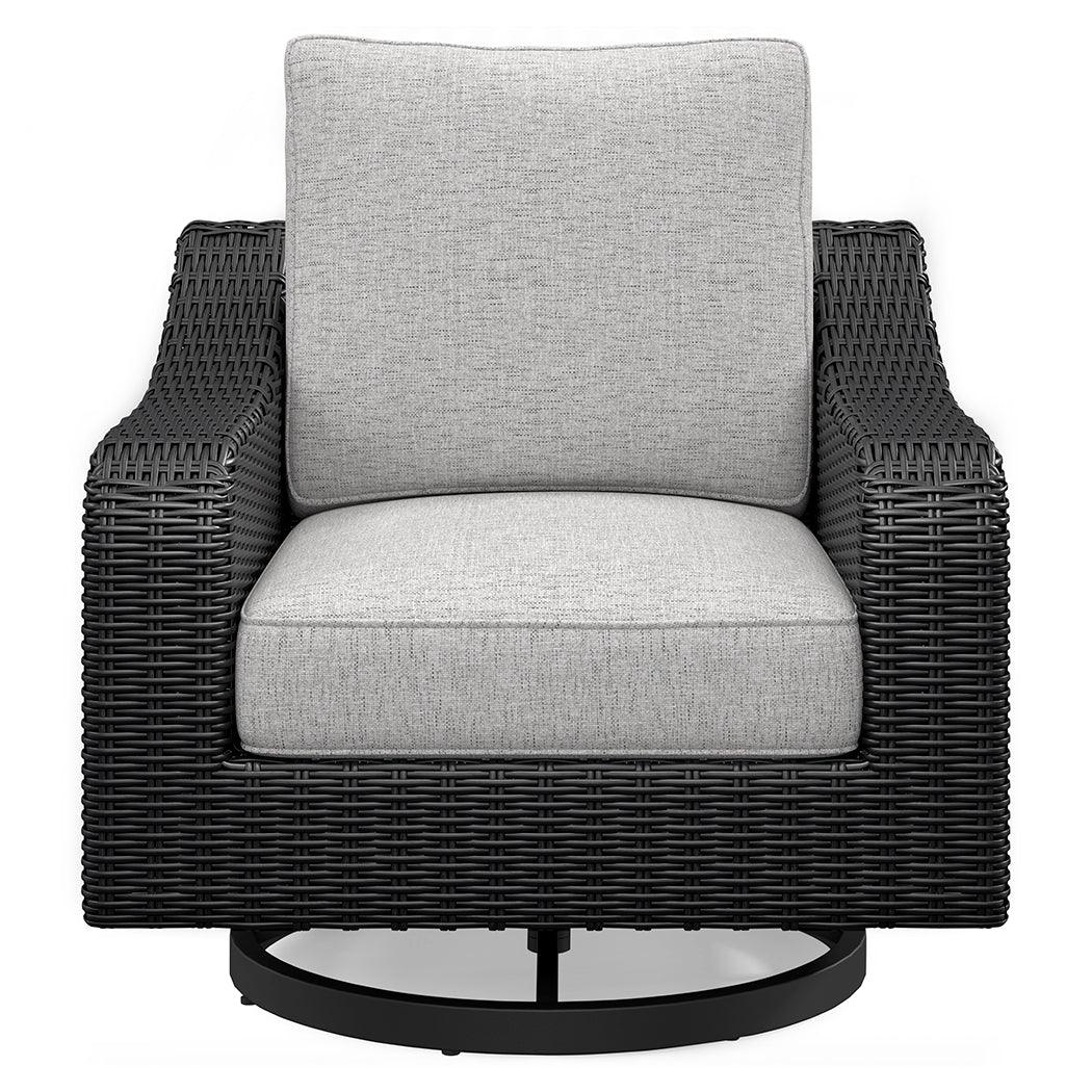 Beachcroft Black/Light Gray Outdoor Swivel Lounge by Ashley at Eve Furniture