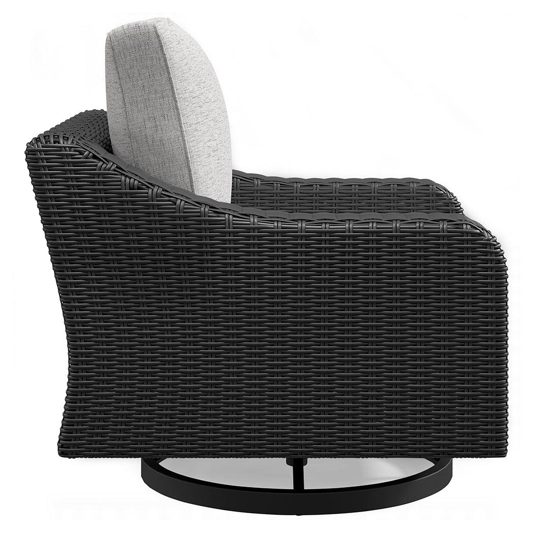 Beachcroft Black/Light Gray Outdoor Swivel Lounge by Ashley at Eve Furniture