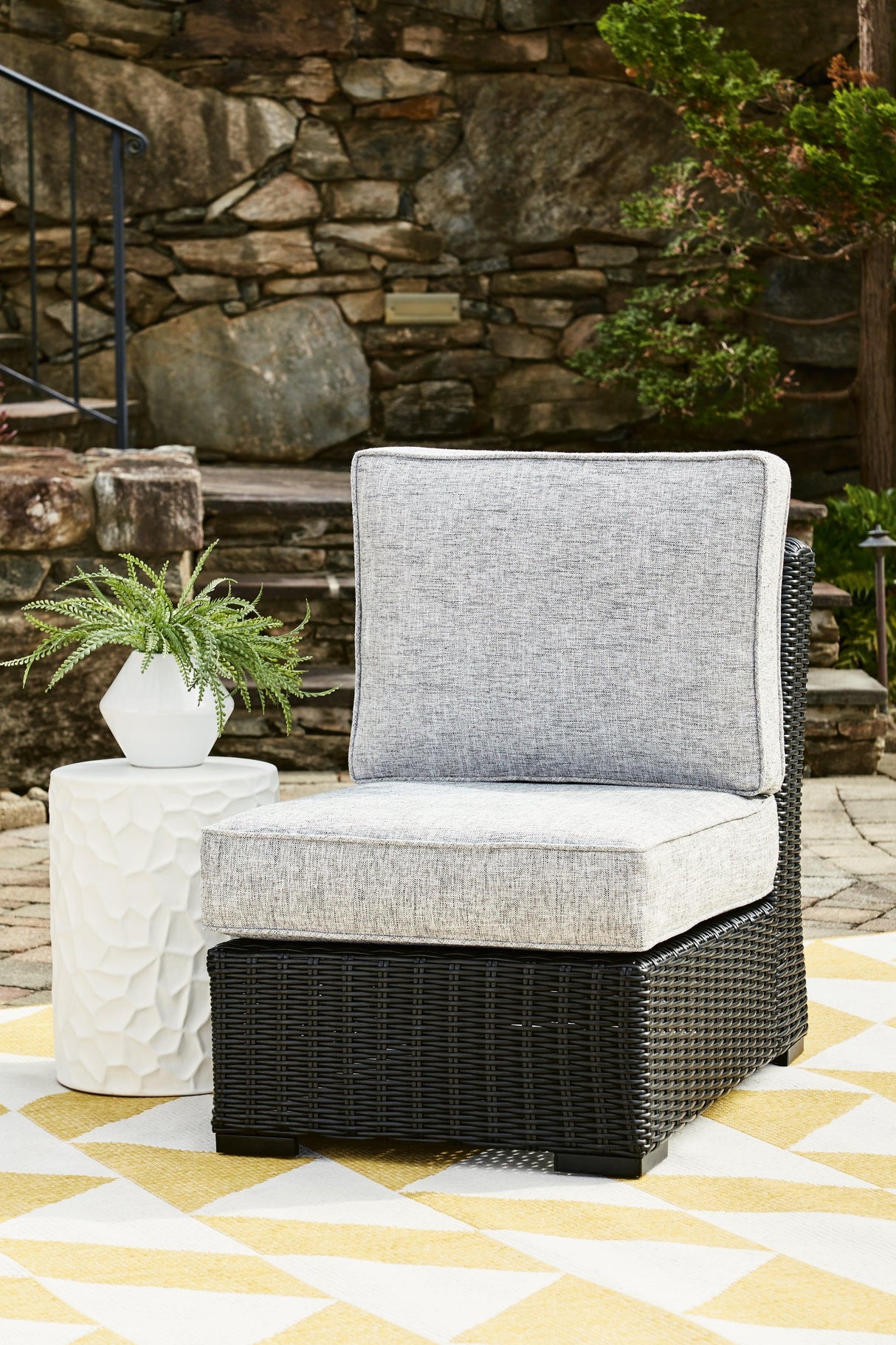 Beachcroft Black/Light Gray Outdoor Armless Chair by Ashley at Eve Furniture