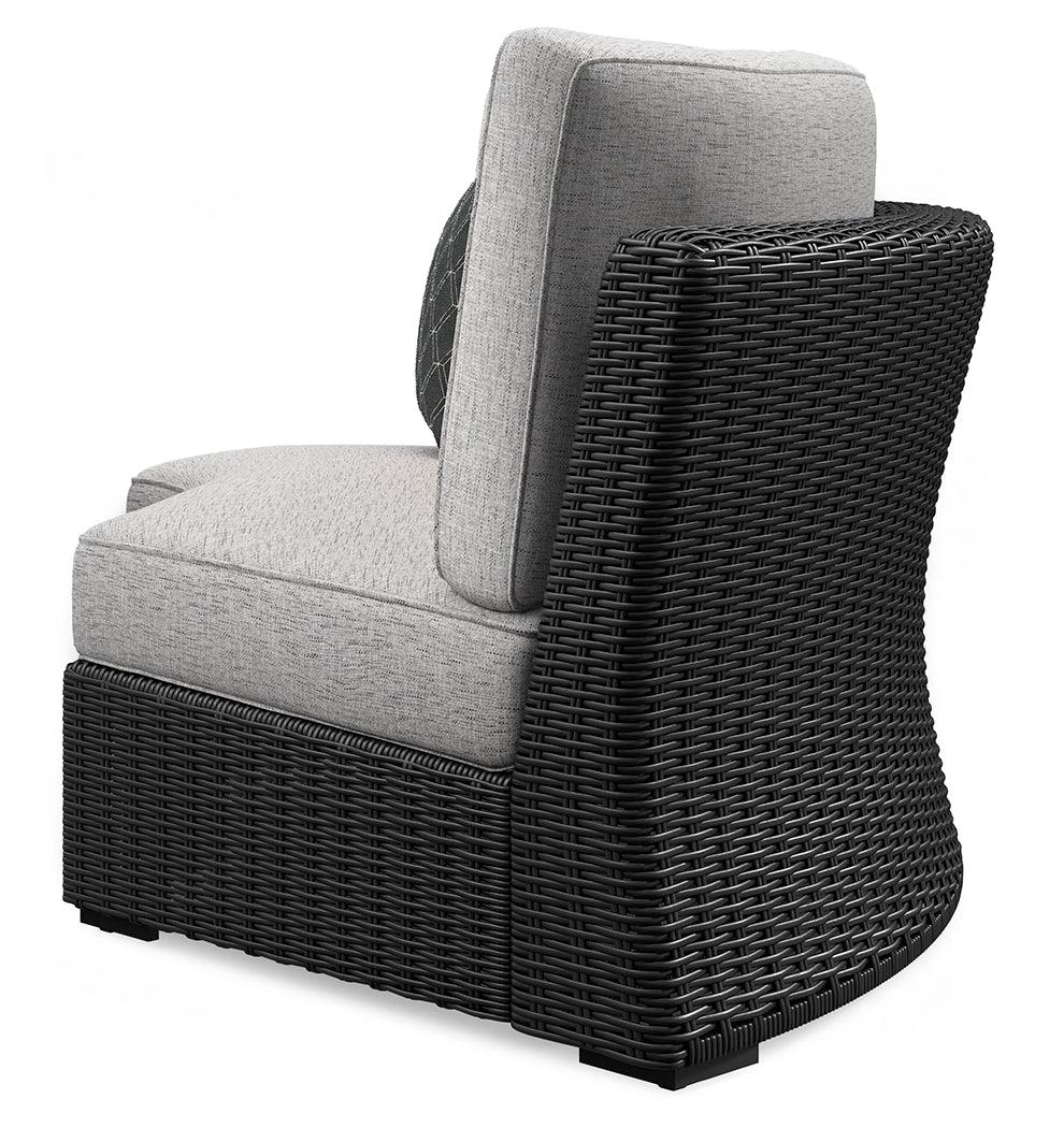 Beachcroft Black/Light Gray Outdoor Curved Corner Chair by Ashley at Eve Furniture