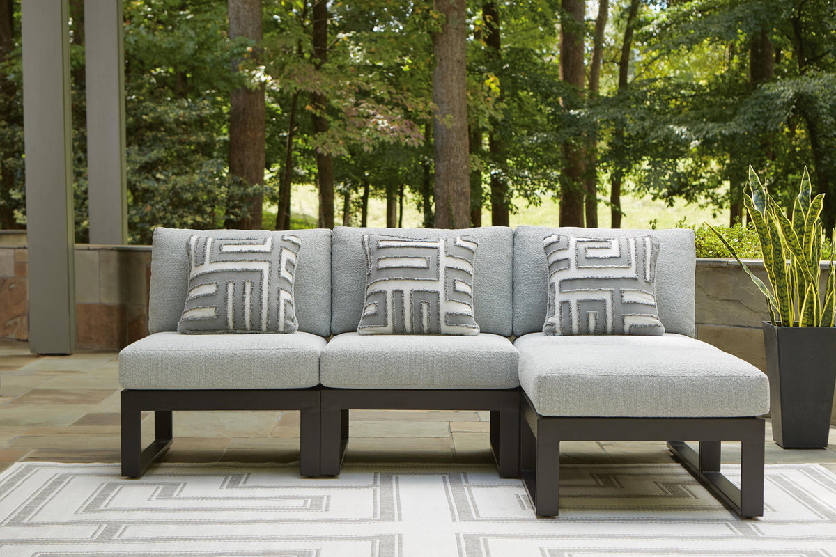 Beachloft Black/Gray 4-Piece Outdoor Armless Chair Set with Ottoman by Ashley at Eve Furniture