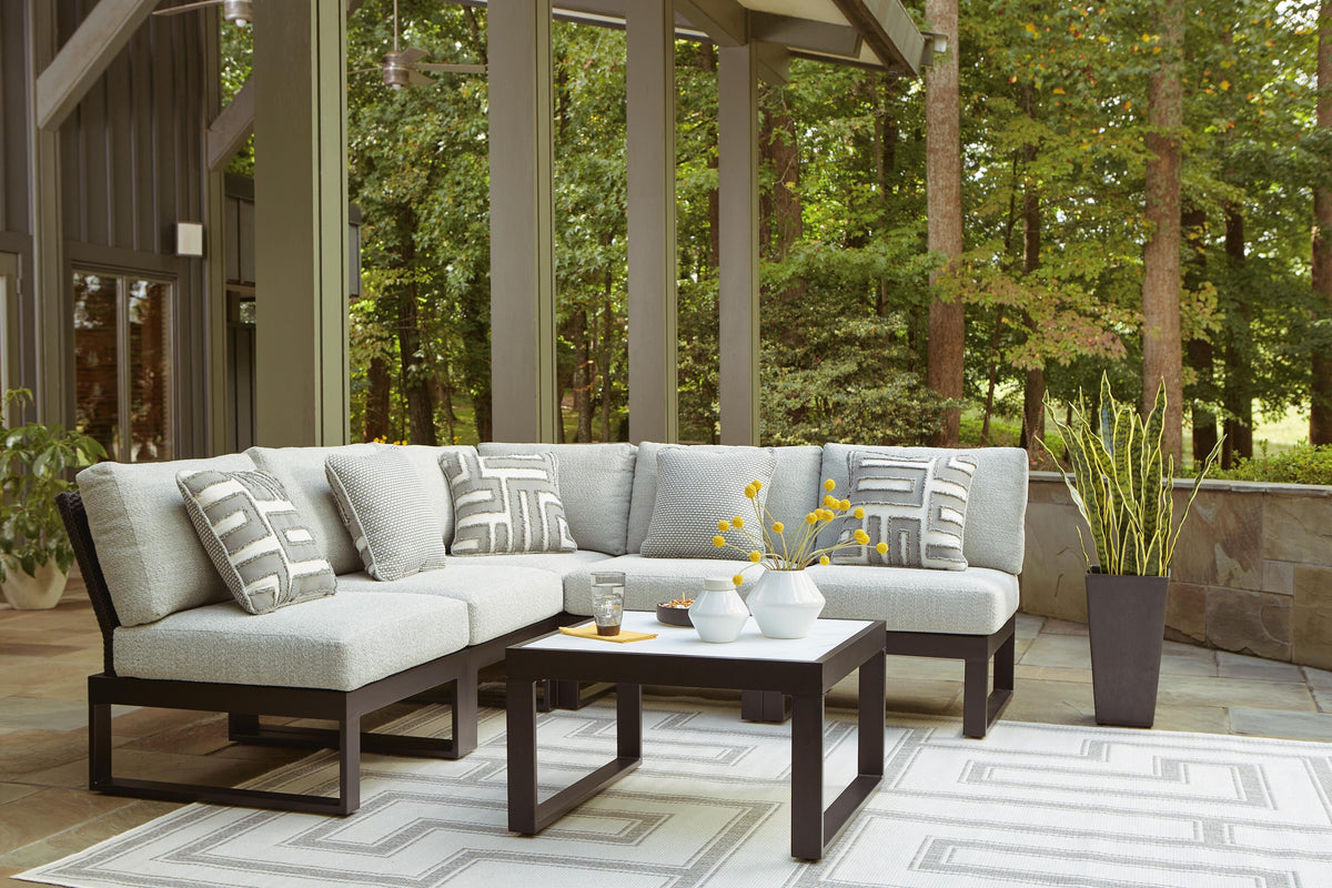 Beachloft Black/Gray 5-Piece Outdoor Sectional with Coffee Table by Ashley at Eve Furniture
