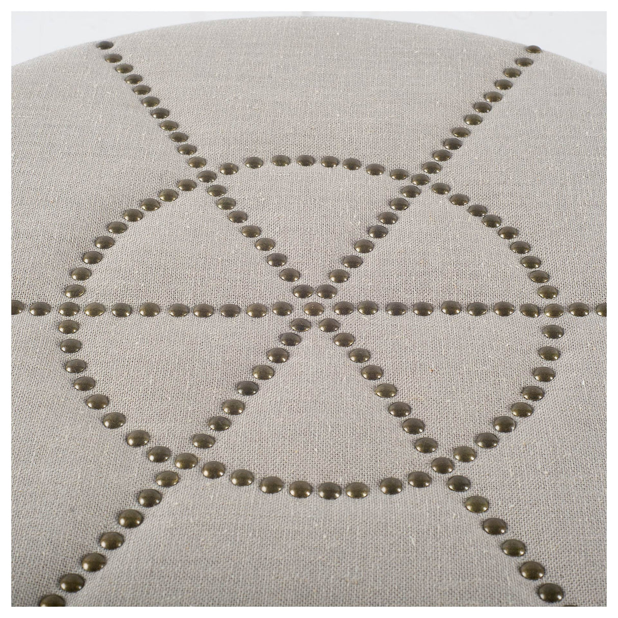 Beacon Cream Fabric w/ Metal Tacks Round Ottoman by Mercana at Eve Furniture