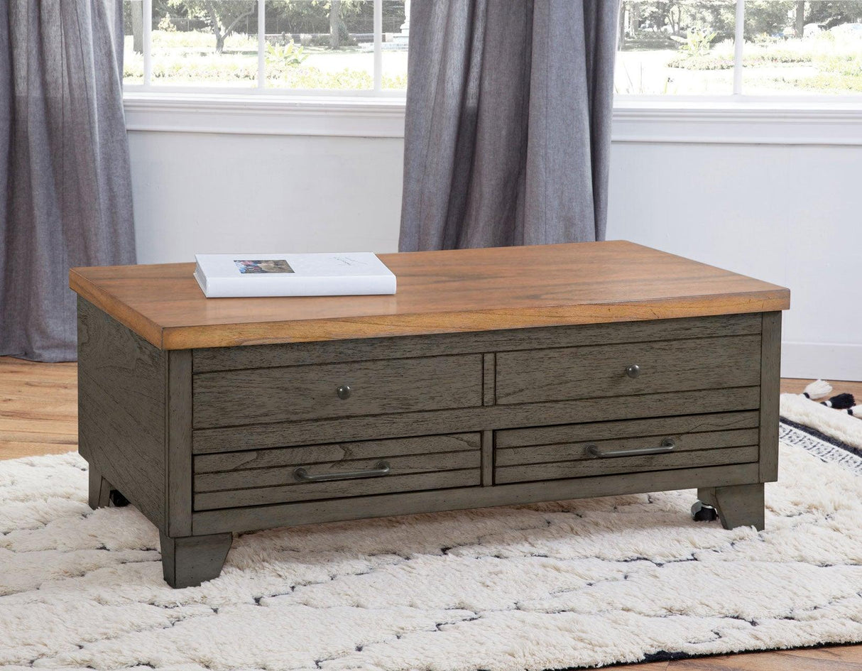 Bear Creek 3-Piece Lift-Top Cocktail Set, Brown (Lift-Top Cocktail & 2 End Tables) by Steve Silver at Eve Furniture