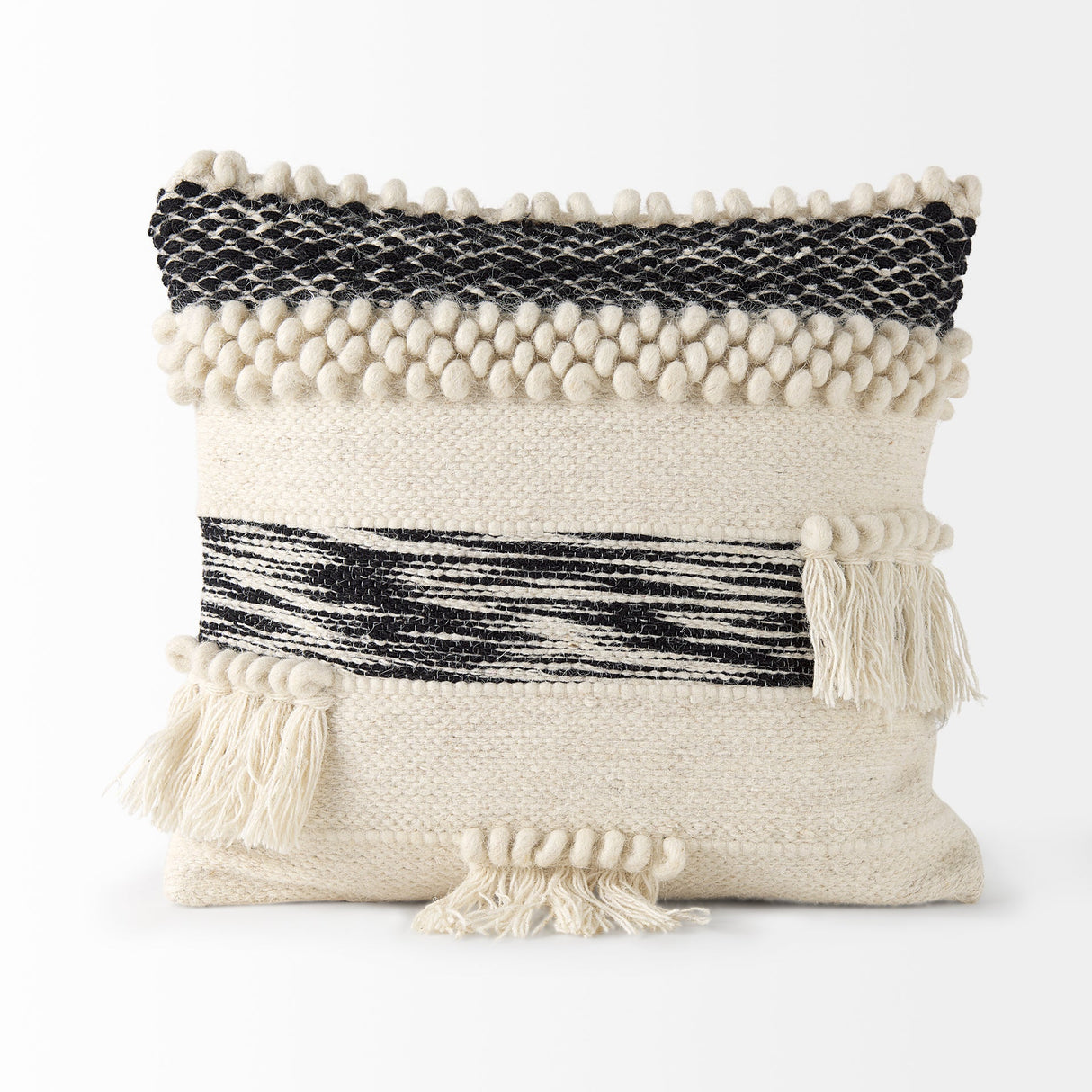 Beardell Cream And Black w/Tassels Pillow Cover w/Down Filler, Set of 2 by Mercana at Eve Furniture