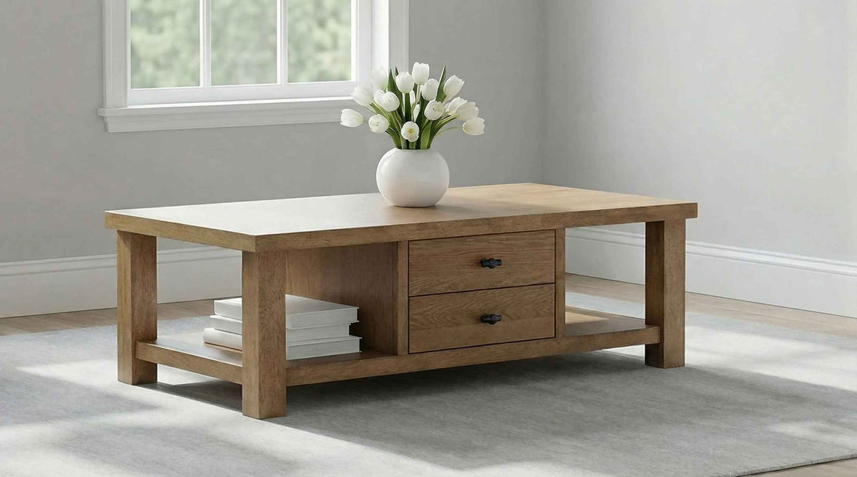 Beasley Golden Oak 2-Drawer Wood Coffee Table by Coaster at Eve Furniture