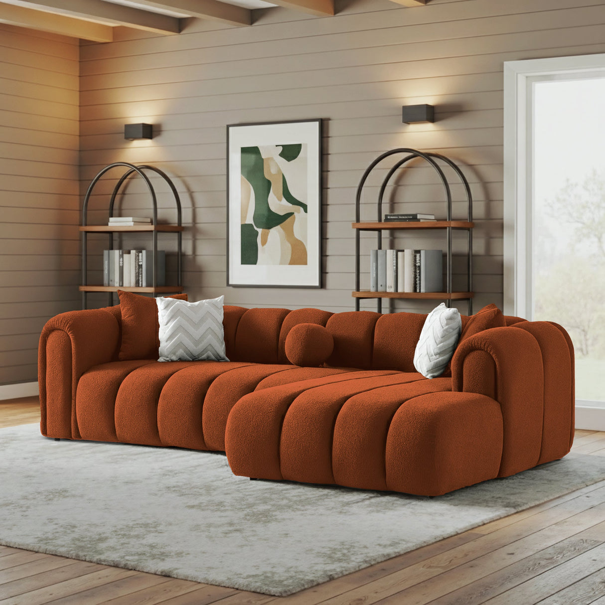 Beatrice Modern Tufted Burnt Orange Boucle Right-Facing Sectional Sofa by Ashcroft Furniture at Eve Furniture