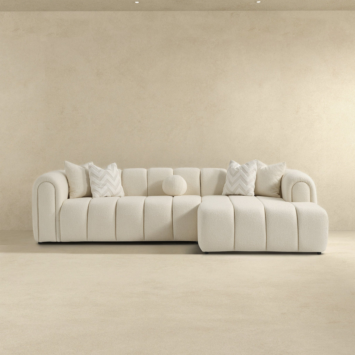 Beatrice Modern Tufted Ivory Boucle Right-Facing Sectional Sofa by Ashcroft Furniture at Eve Furniture