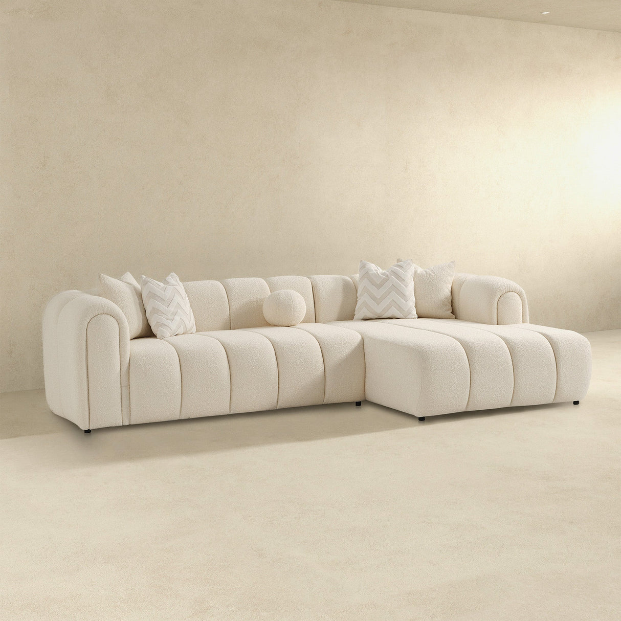 Beatrice Modern Tufted Ivory Boucle Right-Facing Sectional Sofa by Ashcroft Furniture at Eve Furniture