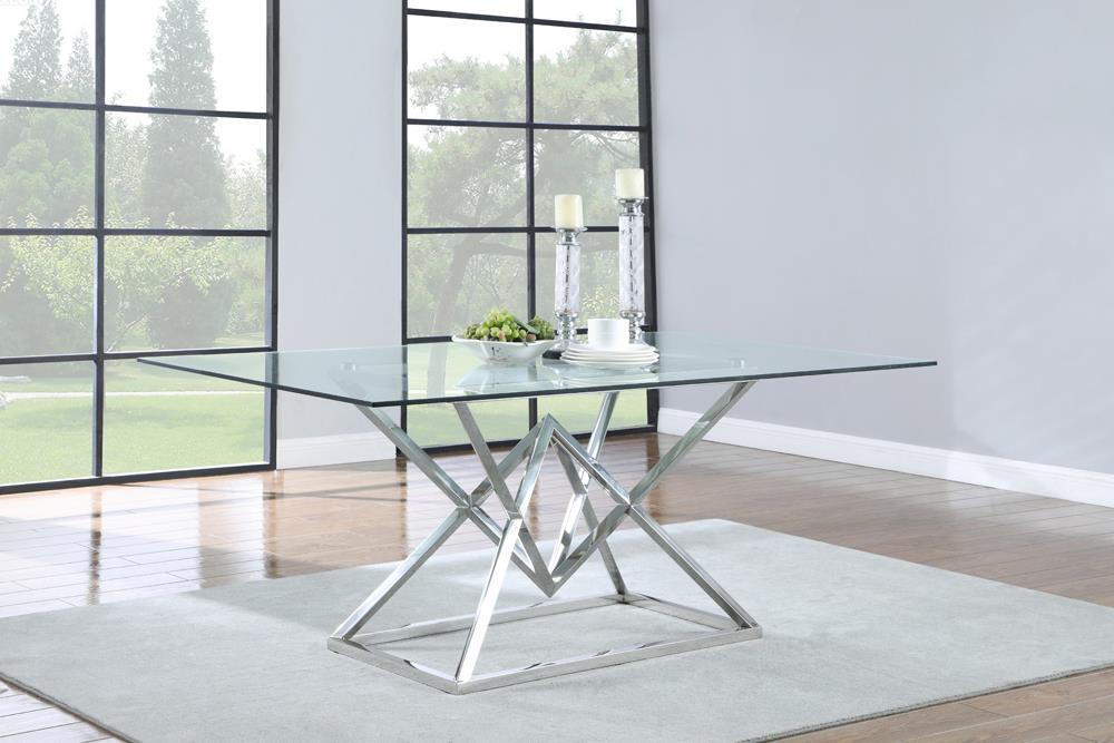 Beaufort Chrome Rectangle Glass Top Dining Table by Coaster at Eve Furniture