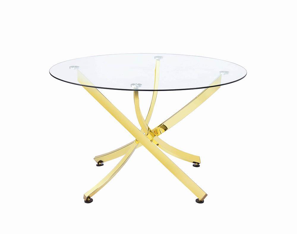 Beckham Brass and Clear Round Dining Table by Coaster at Eve Furniture