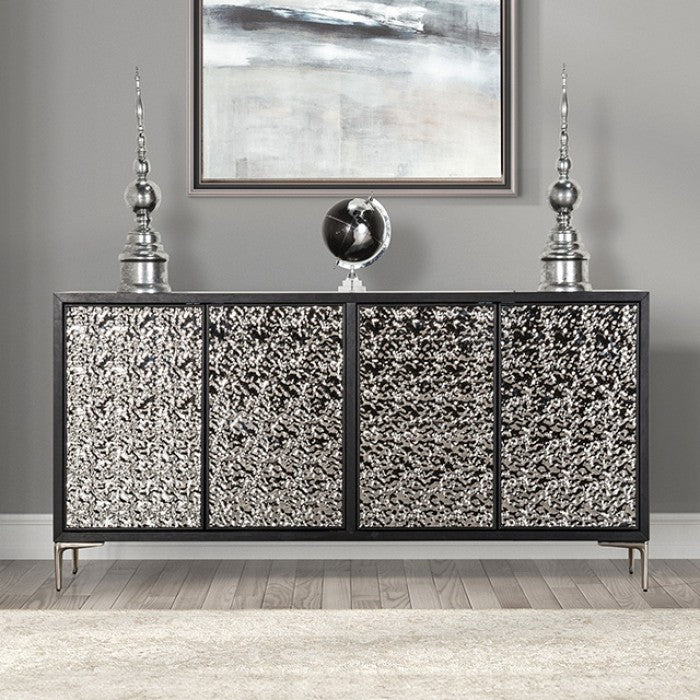 Beckham Weathered Black/Silver 4-Door Cabinet by Furniture of America at Eve Furniture