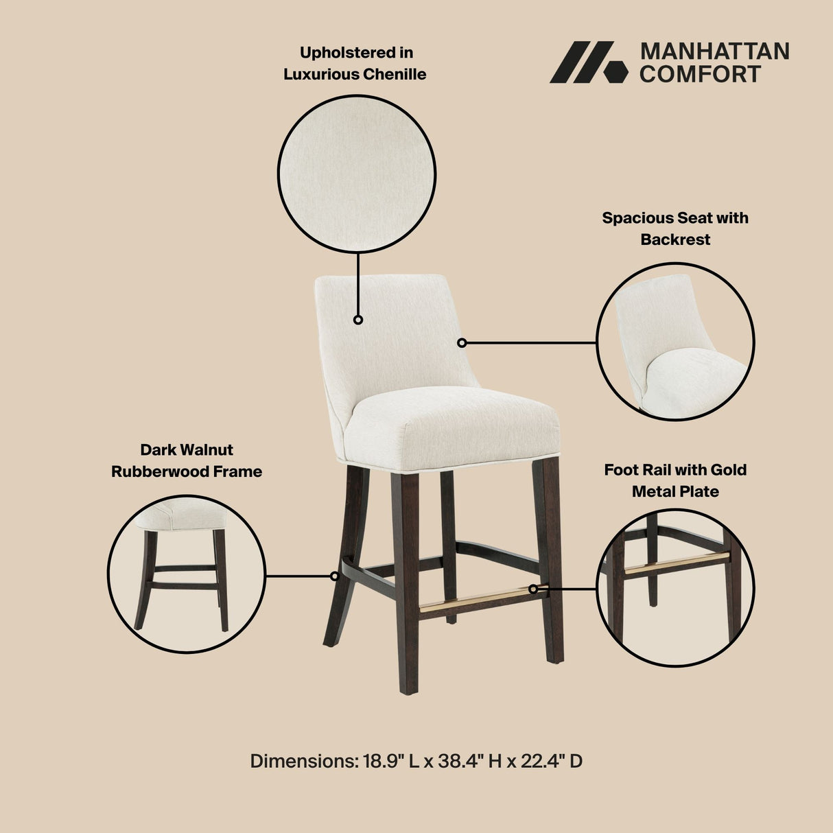 Beever Counter Stool in Cream by Manhattan Comfort at Eve Furniture