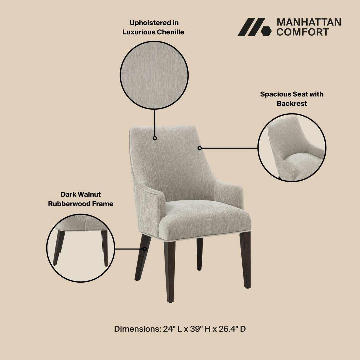 Beever Dining Armchair in Taupe (set of 2) by Manhattan Comfort at Eve Furniture