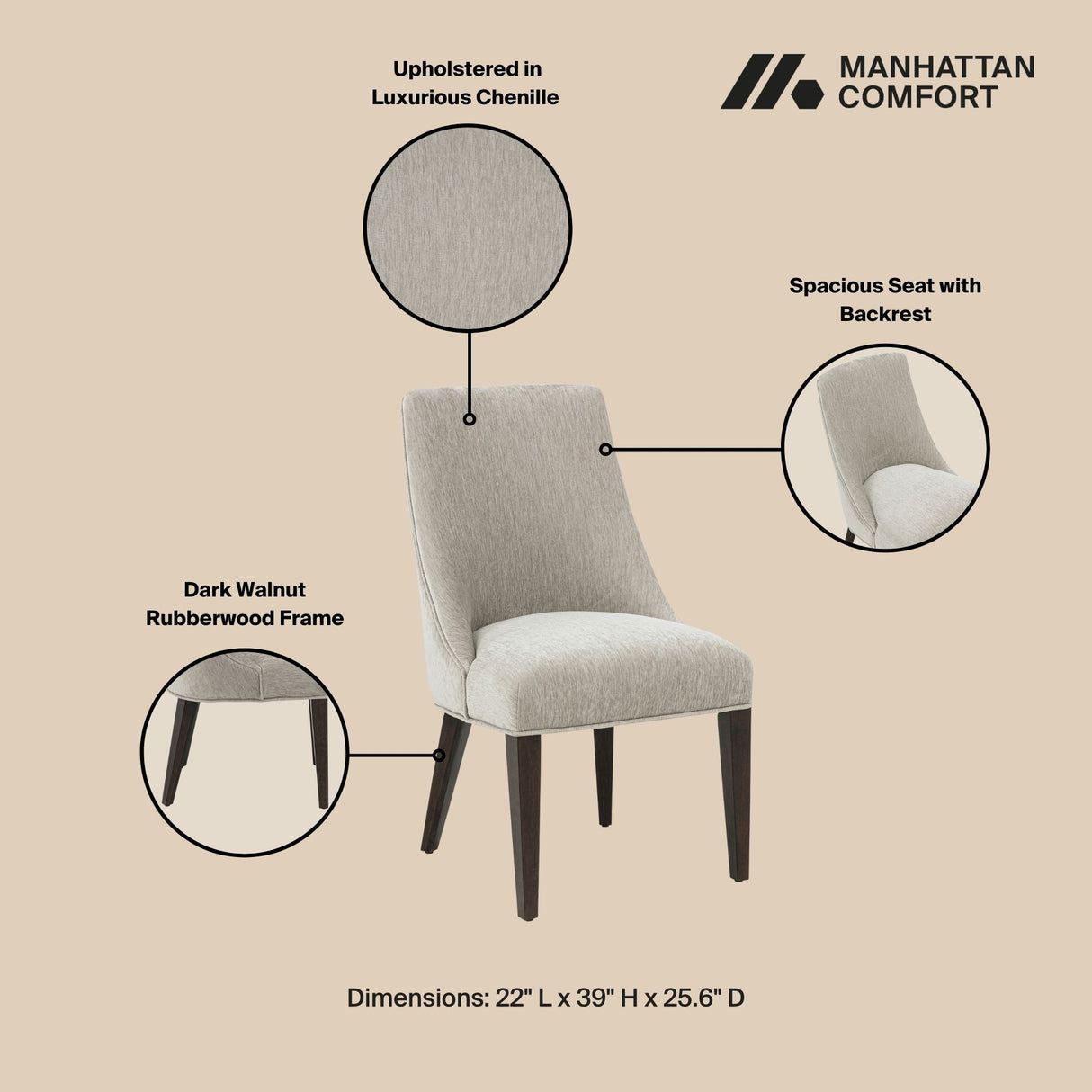 Beever Dining Chair in Taupe (set of 4) by Manhattan Comfort at Eve Furniture