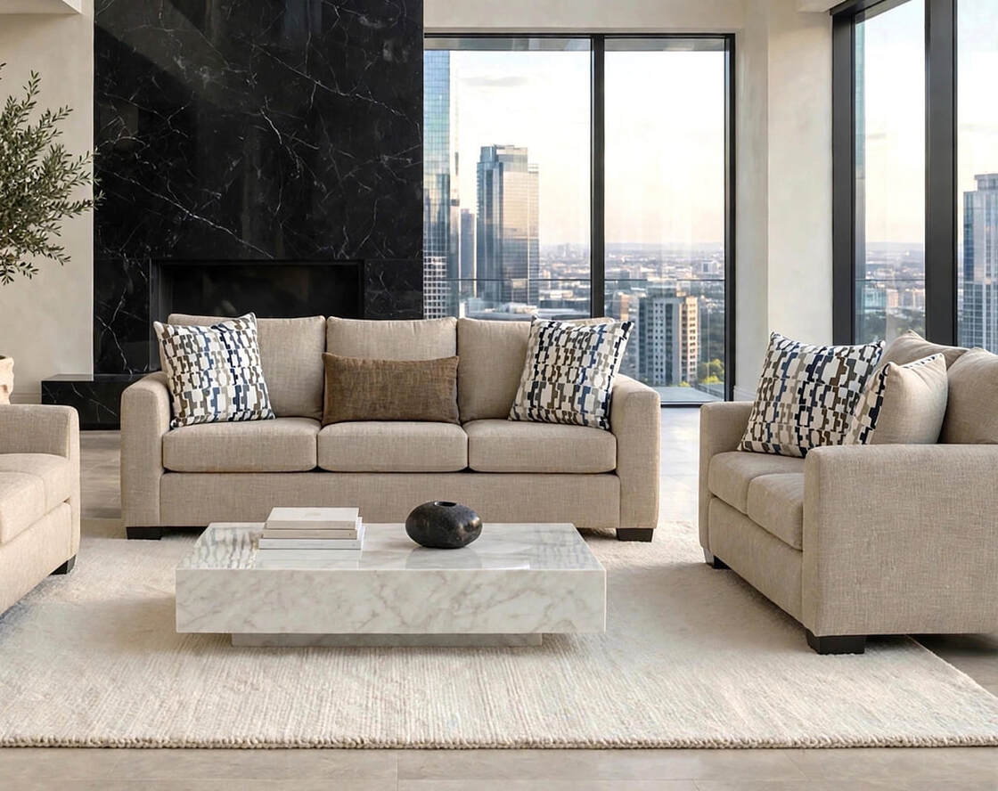 Behold Parchment Sofa & Loveseat by Happy Homes at Eve Furniture