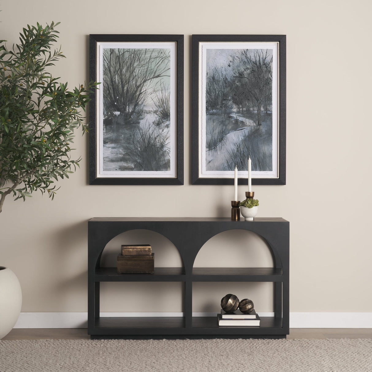 Bela Small Matte Black Arched Console Table by Mercana at Eve Furniture