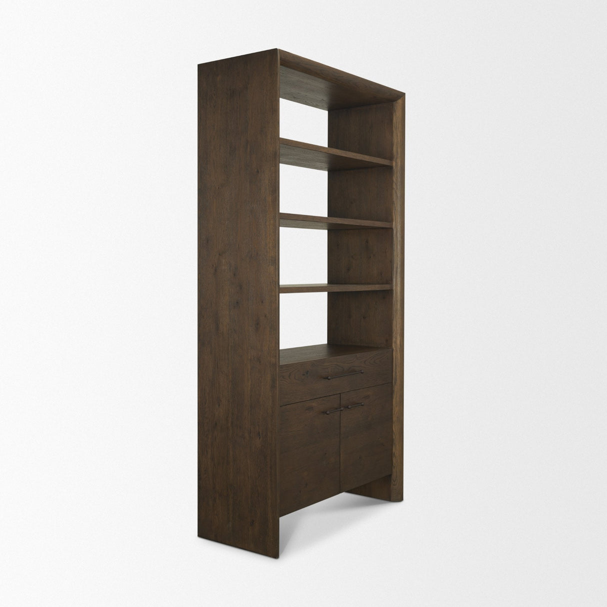 Belford 2-Door Open Dark Brown Oak Wood Shelving Unit by Mercana at Eve Furniture