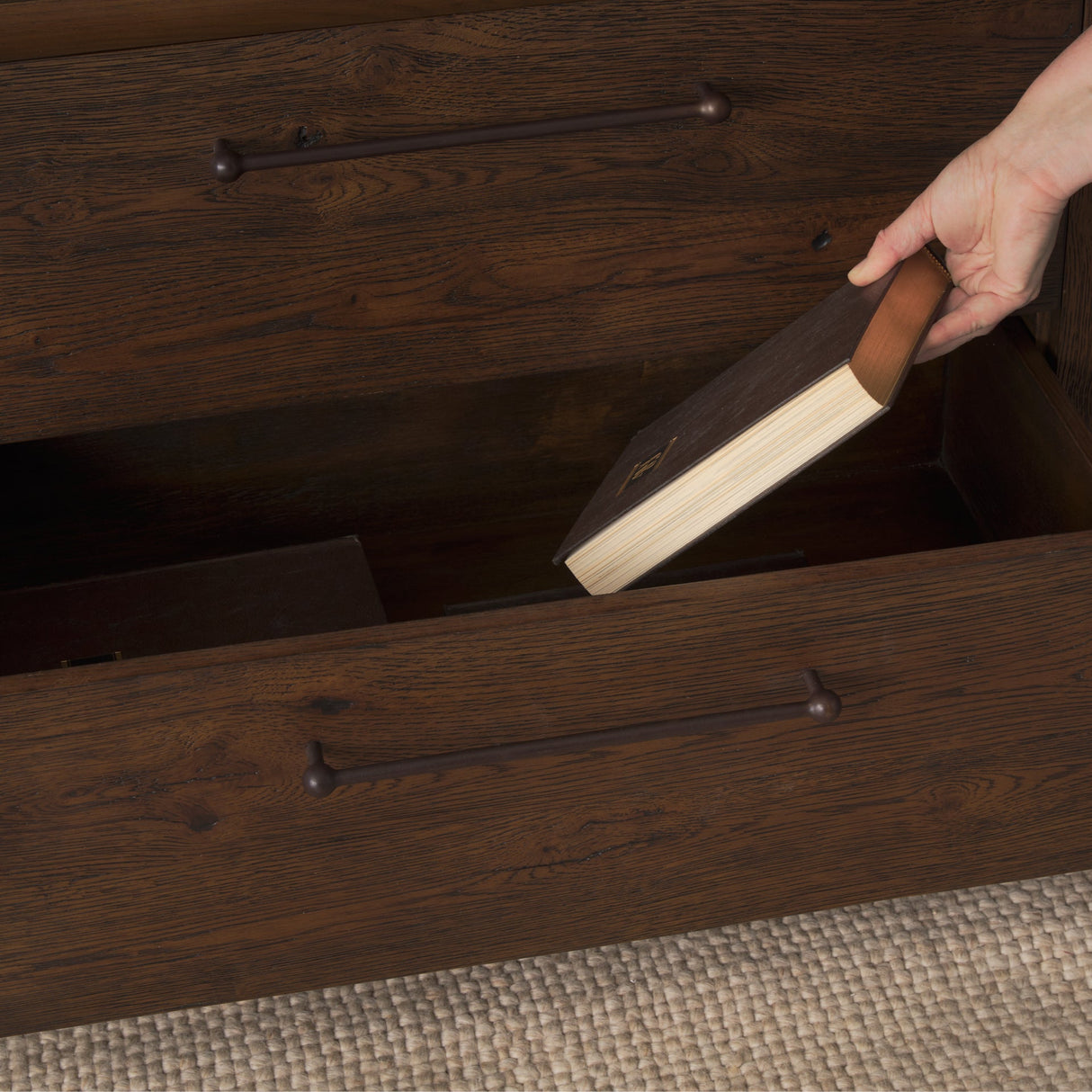Belford Dark Brown Oak Wood Media Console by Mercana at Eve Furniture