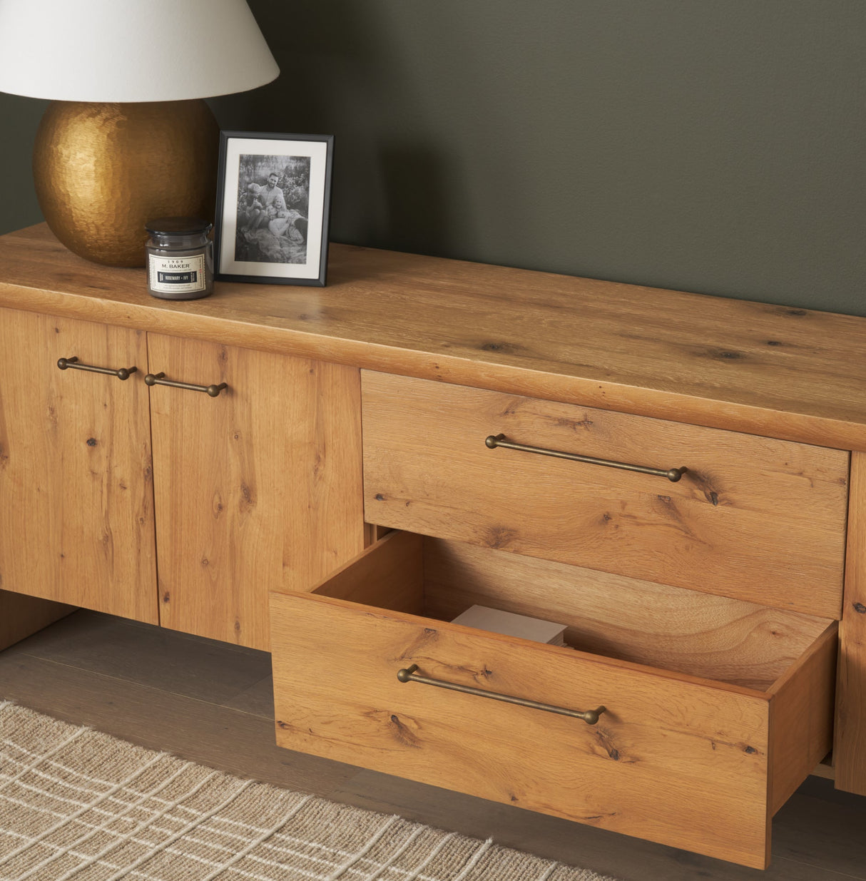 Belford Light Brown Oak Wood Media Console by Mercana at Eve Furniture