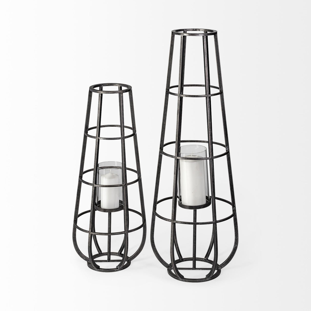 Bella Large Black Metal Cylindrical Cage Candle Holder Lantern by Mercana at Eve Furniture