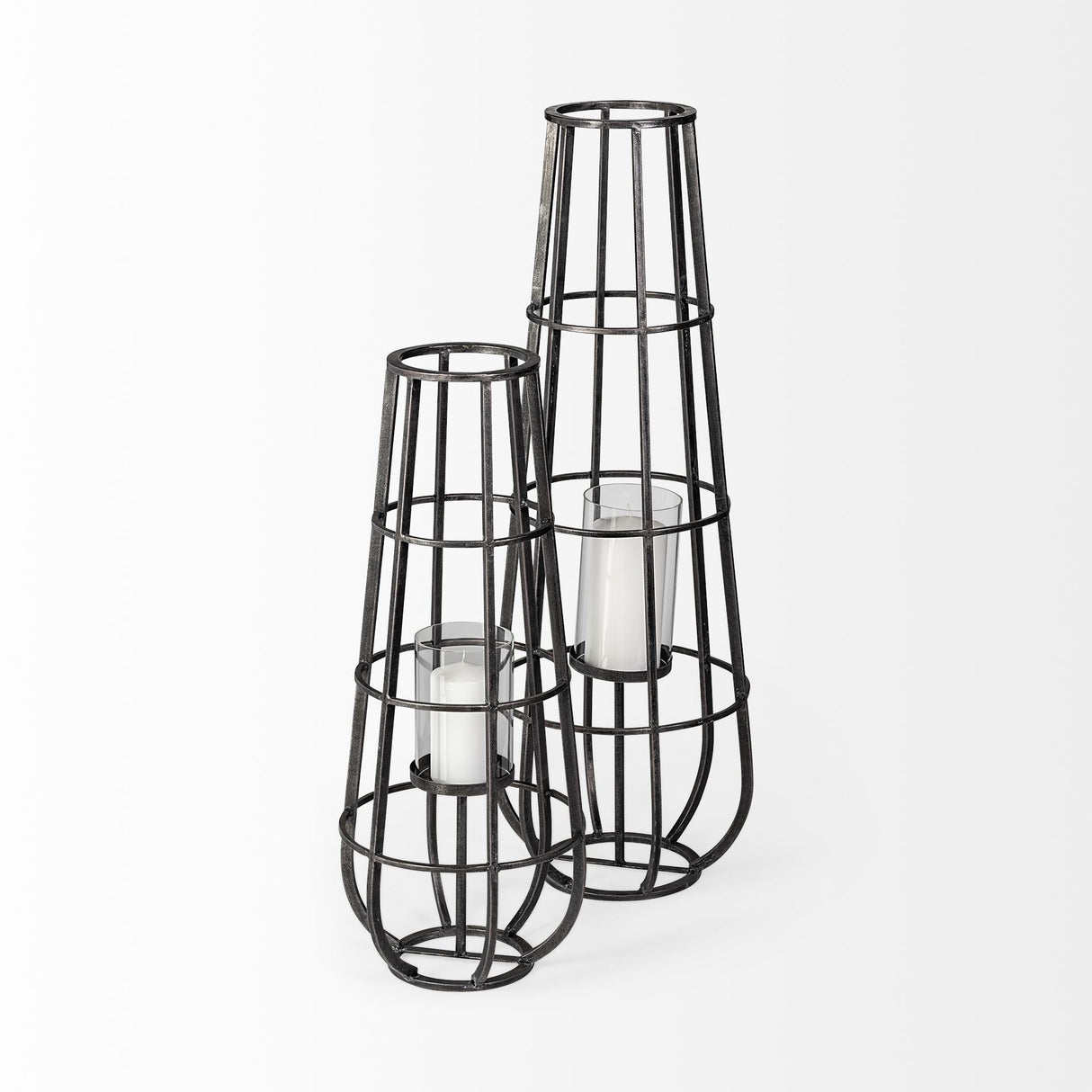 Bella Large Black Metal Cylindrical Cage Candle Holder Lantern by Mercana at Eve Furniture