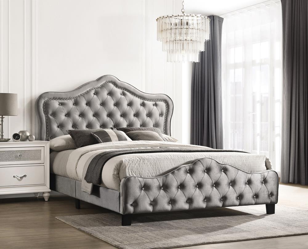 Bella Upholstered Tufted Panel Bed Gray by Coaster at Eve Furniture