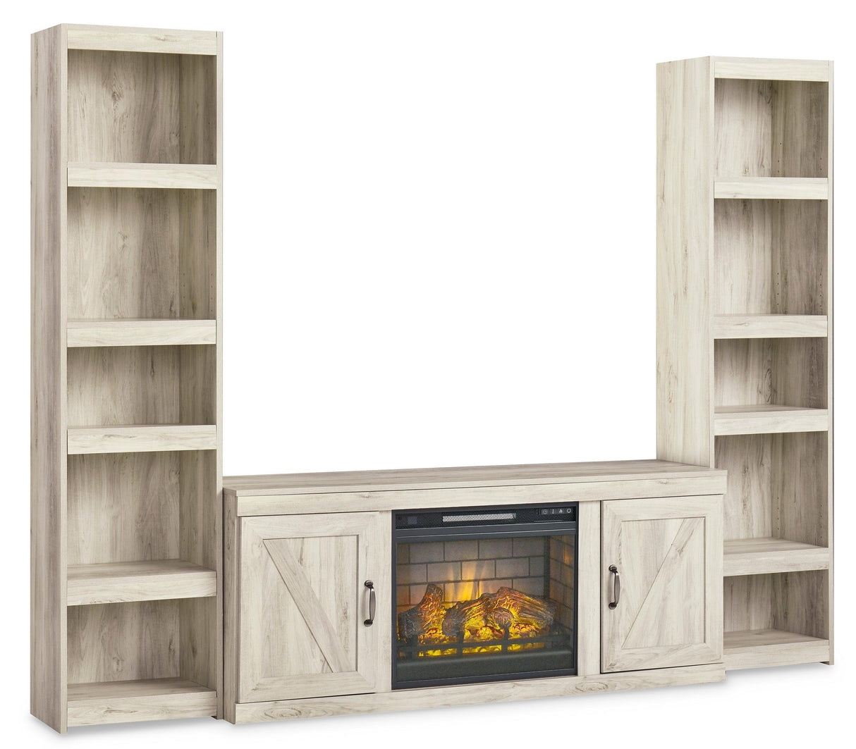 Bellaby Whitewash 3-Piece Entertainment Center with Electric Fireplace by Ashley at Eve Furniture