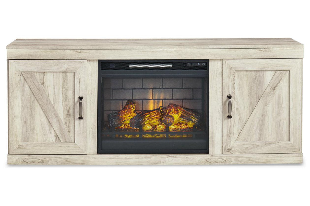 Bellaby Whitewash 4-Piece Entertainment Center with Electric Fireplace by Ashley at Eve Furniture