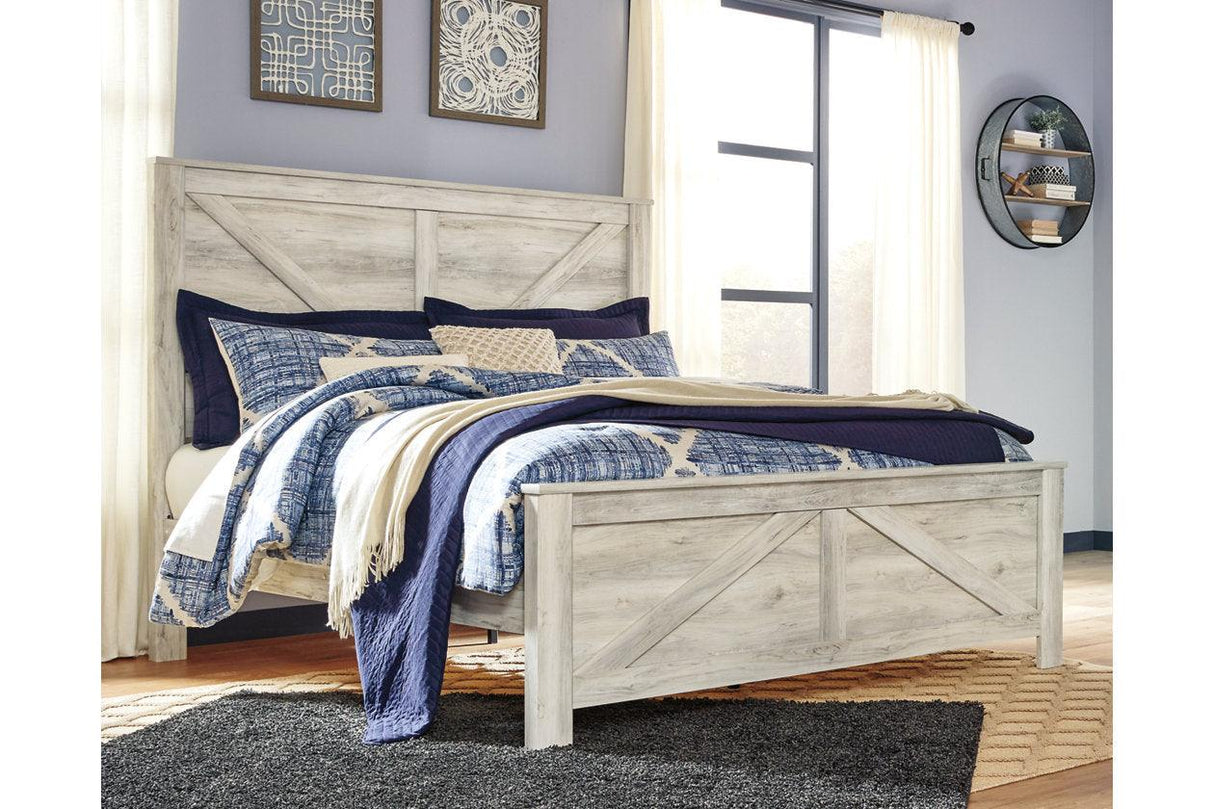Bellaby Whitewash King Crossbuck Panel Bed by Ashley at Eve Furniture
